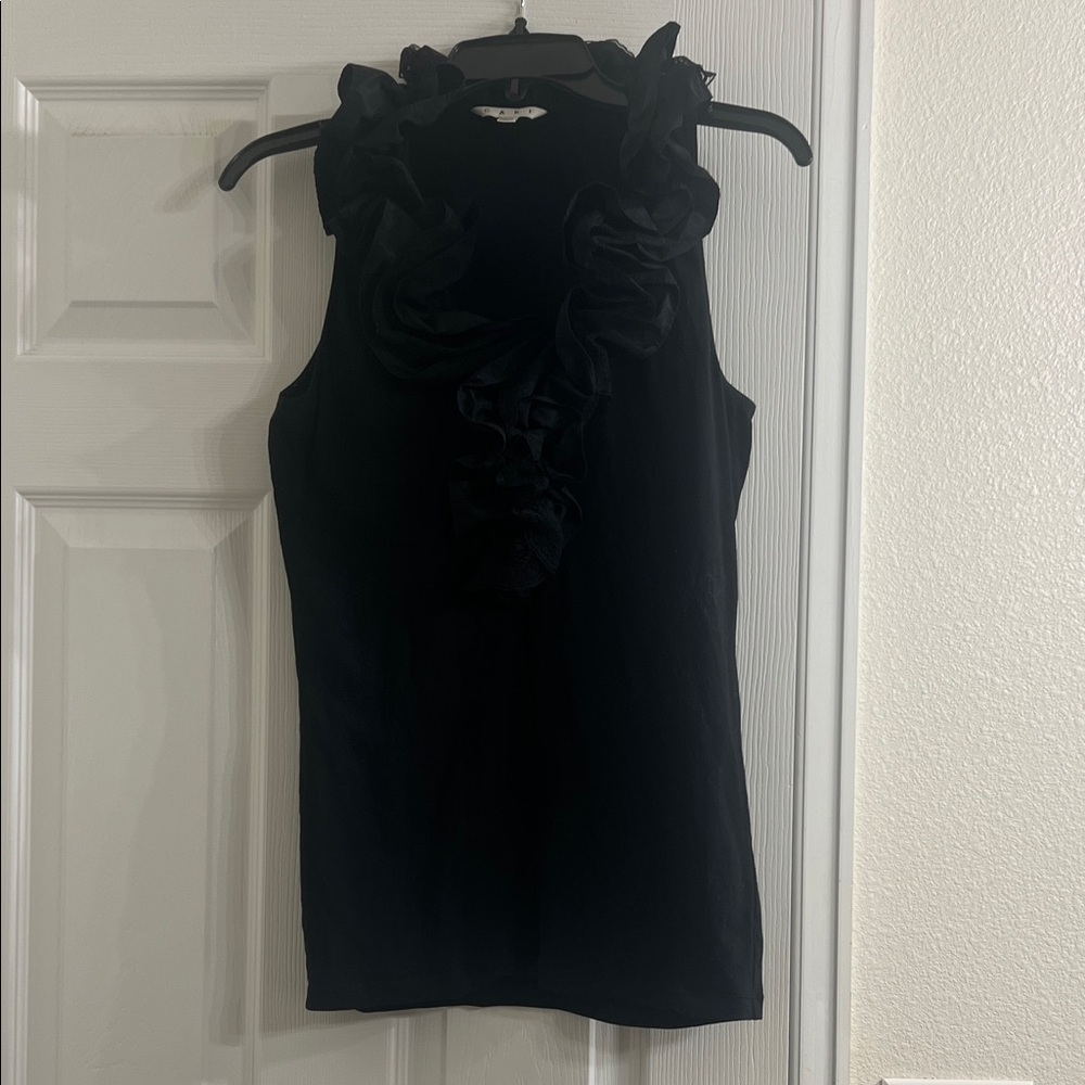 CAbi Black Ruffled Sleeveless Blouse